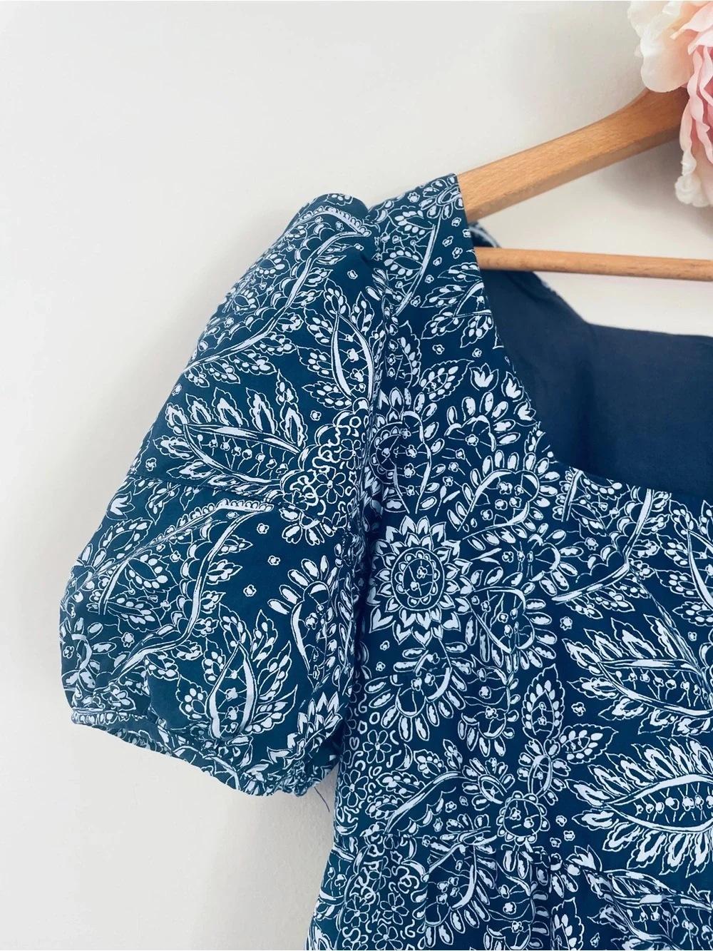 Madewell Poplin Puff-Sleeve Tiered Babydoll Dress Paisley Garden Blue White 6